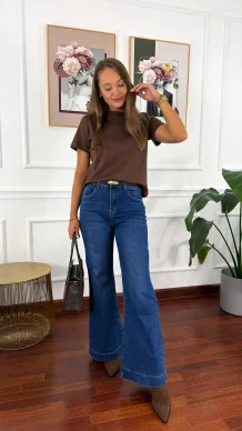 Bawełniany T-shirt Ginny brązowy