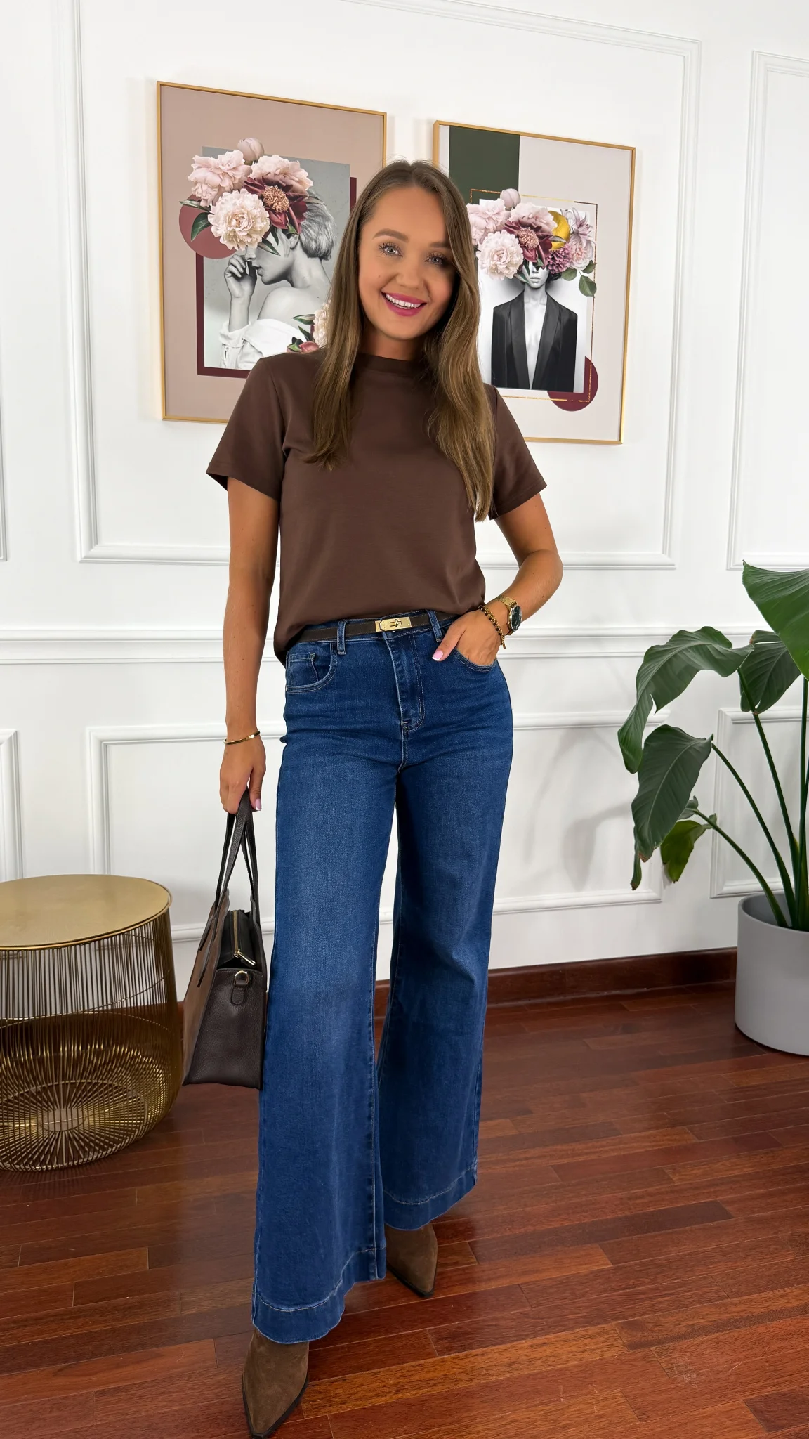 Bawełniany T-shirt Ginny brązowy