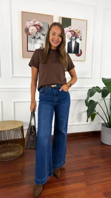 Bawełniany T-shirt Ginny brązowy