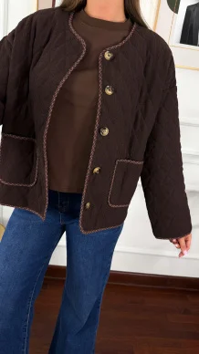 Pikowana kurtka Kessa czekoladowa