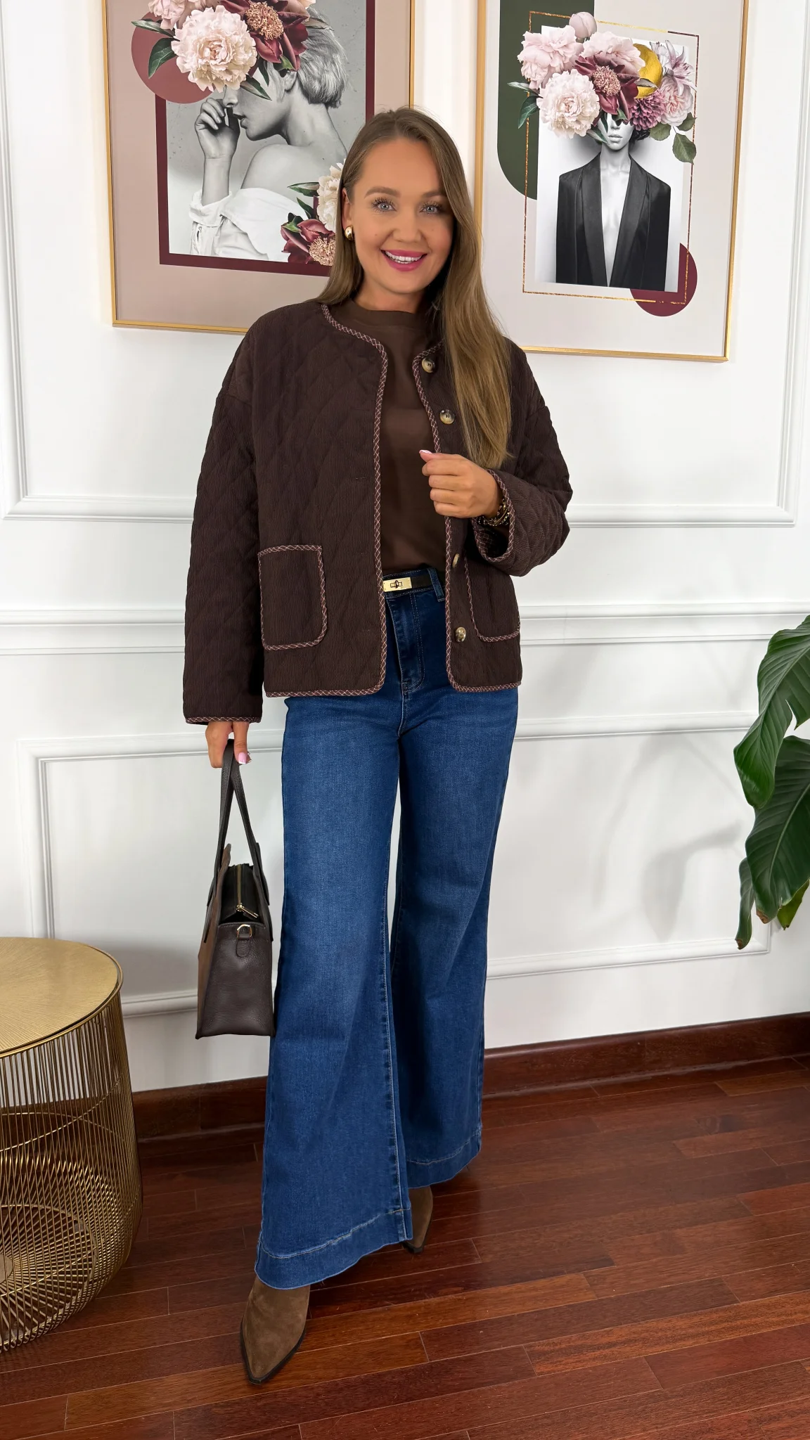 Pikowana kurtka Kessa czekoladowa