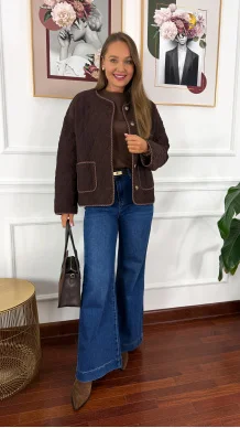 Pikowana kurtka Kessa czekoladowa