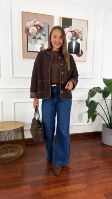 Pikowana kurtka Kessa czekoladowa