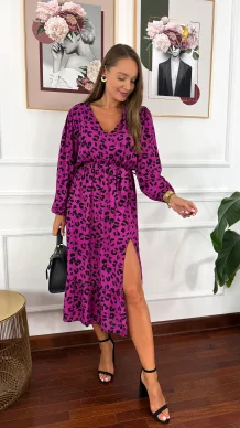 Wiskozowa sukienka Eleni panterka fuksja