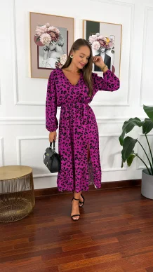 Wiskozowa sukienka Eleni panterka fuksja