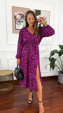 Wiskozowa sukienka Eleni panterka fuksja