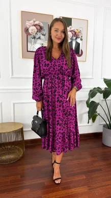 Wiskozowa sukienka Eleni panterka fuksja