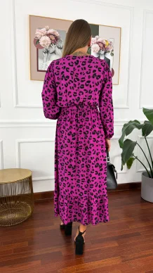 Wiskozowa sukienka Eleni panterka fuksja