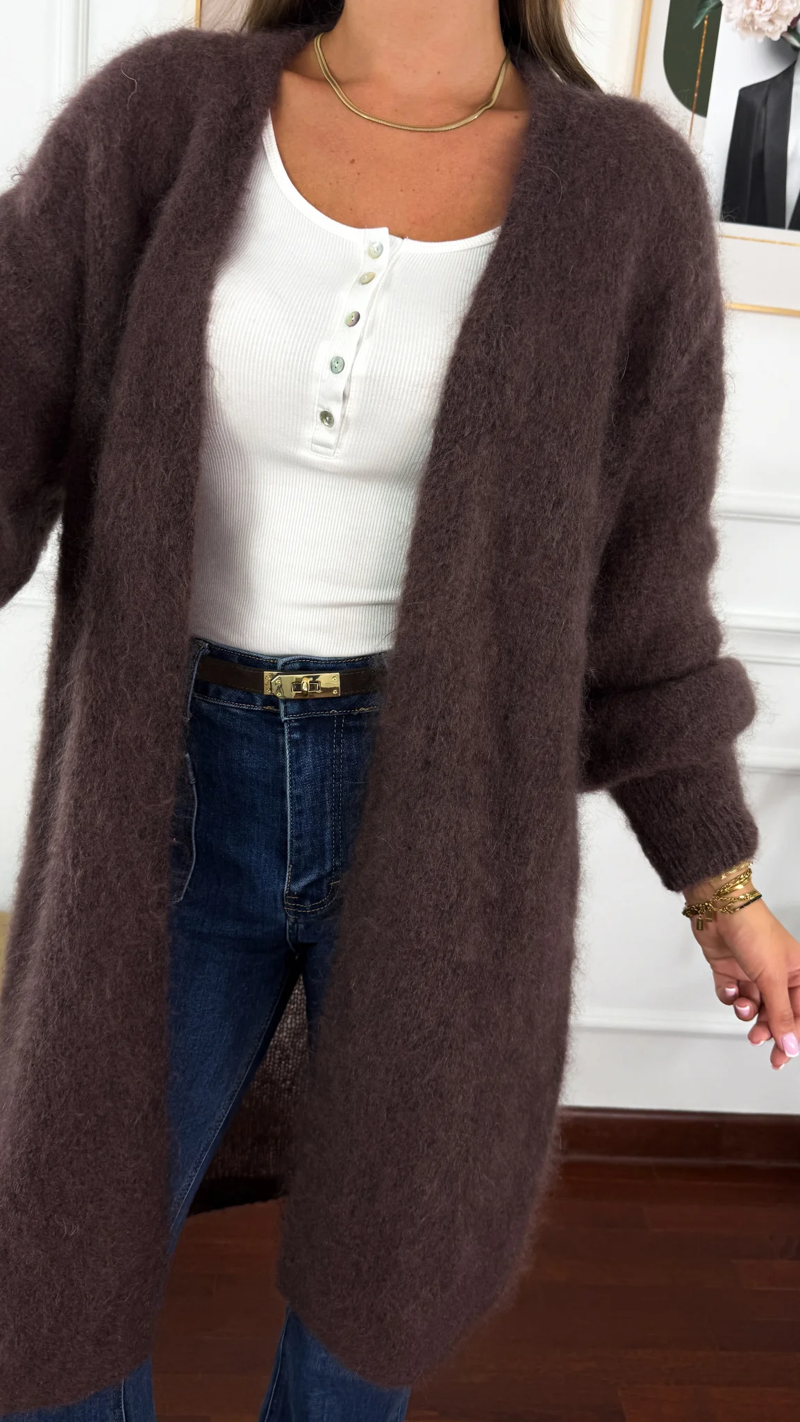 Moherowy kardigan Sari czekoladowy