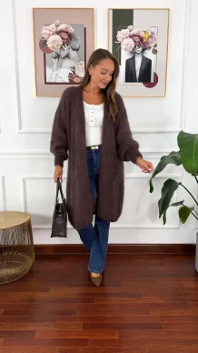 Moherowy kardigan Sari czekoladowy