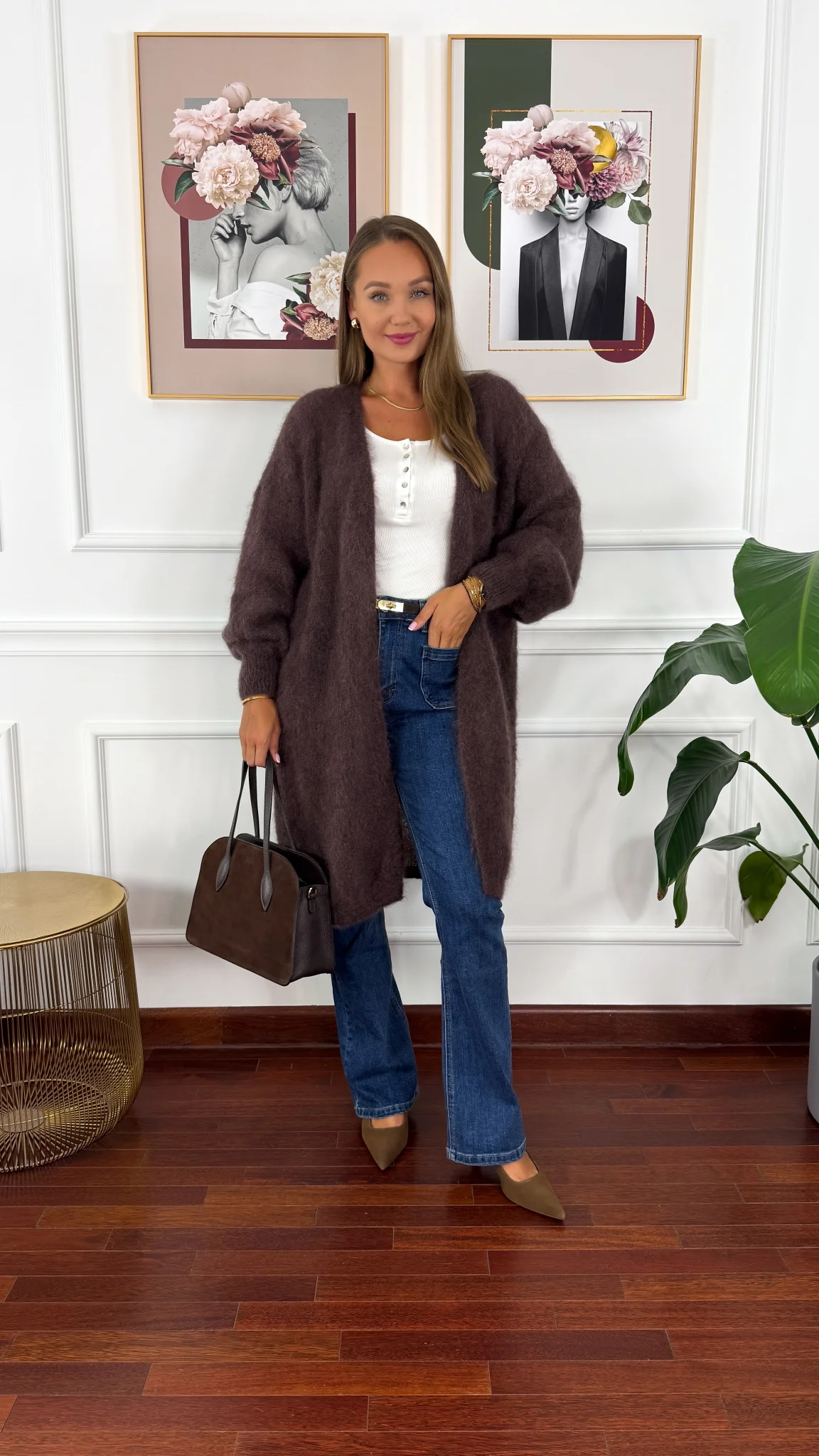 Moherowy kardigan Sari czekoladowy