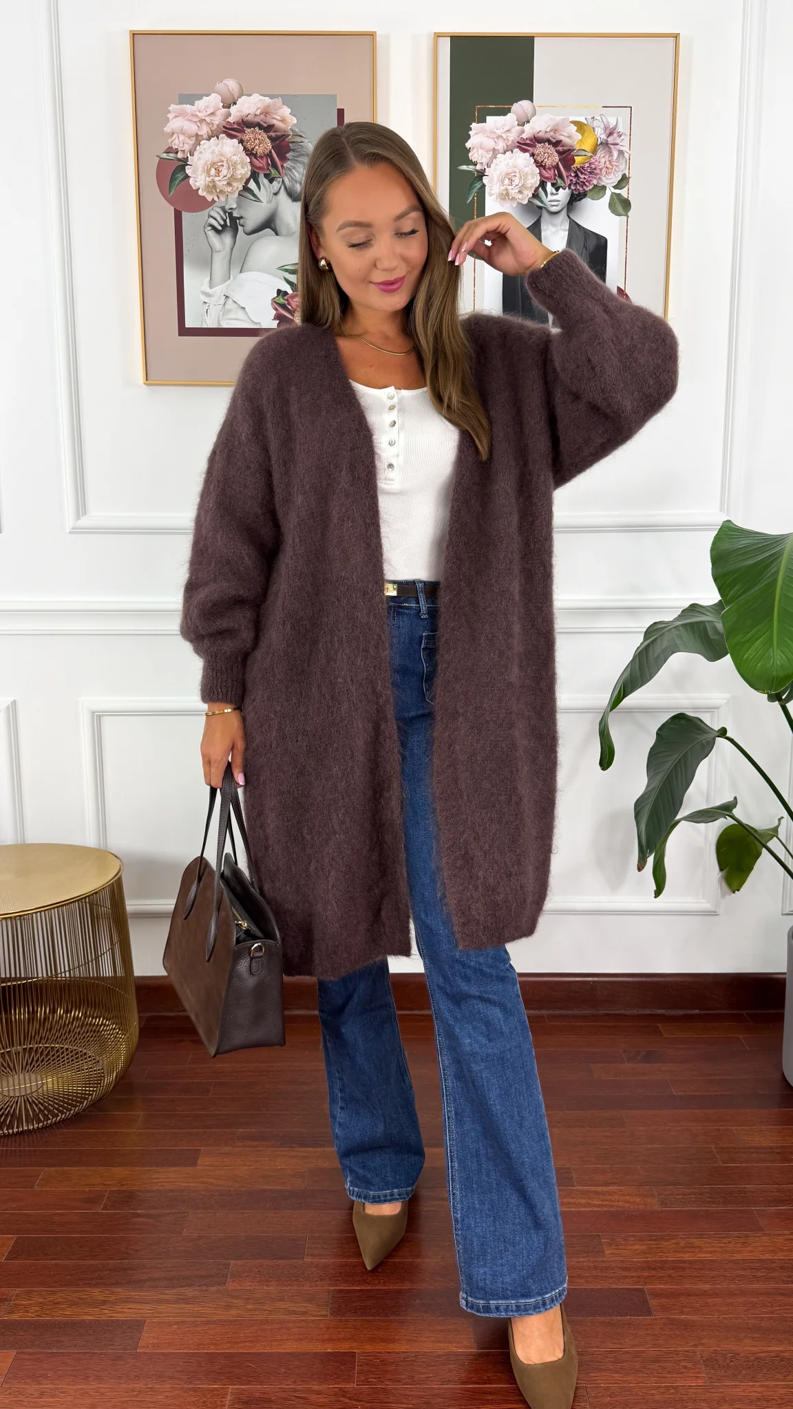 Moherowy kardigan Sari czekoladowy