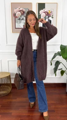 Moherowy kardigan Sari czekoladowy