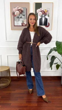 Moherowy kardigan Sari czekoladowy