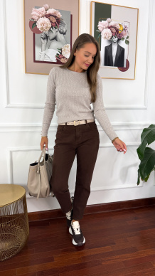Materiałowe spodnie mom fit Onya brązowe