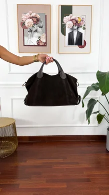 Skórzana zamszowa torebka Rina czekoladowa