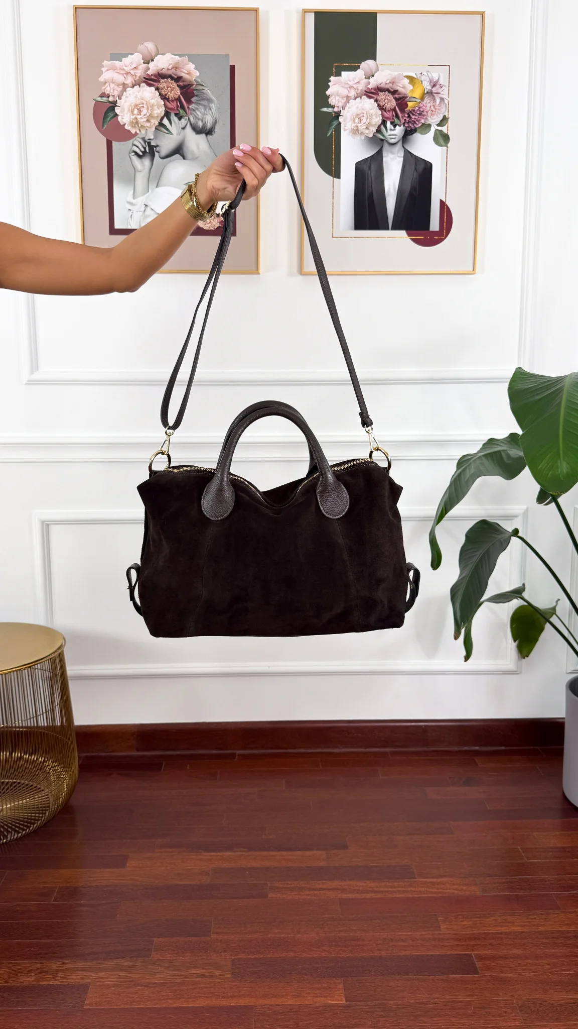 Skórzana zamszowa torebka Rina czekoladowa