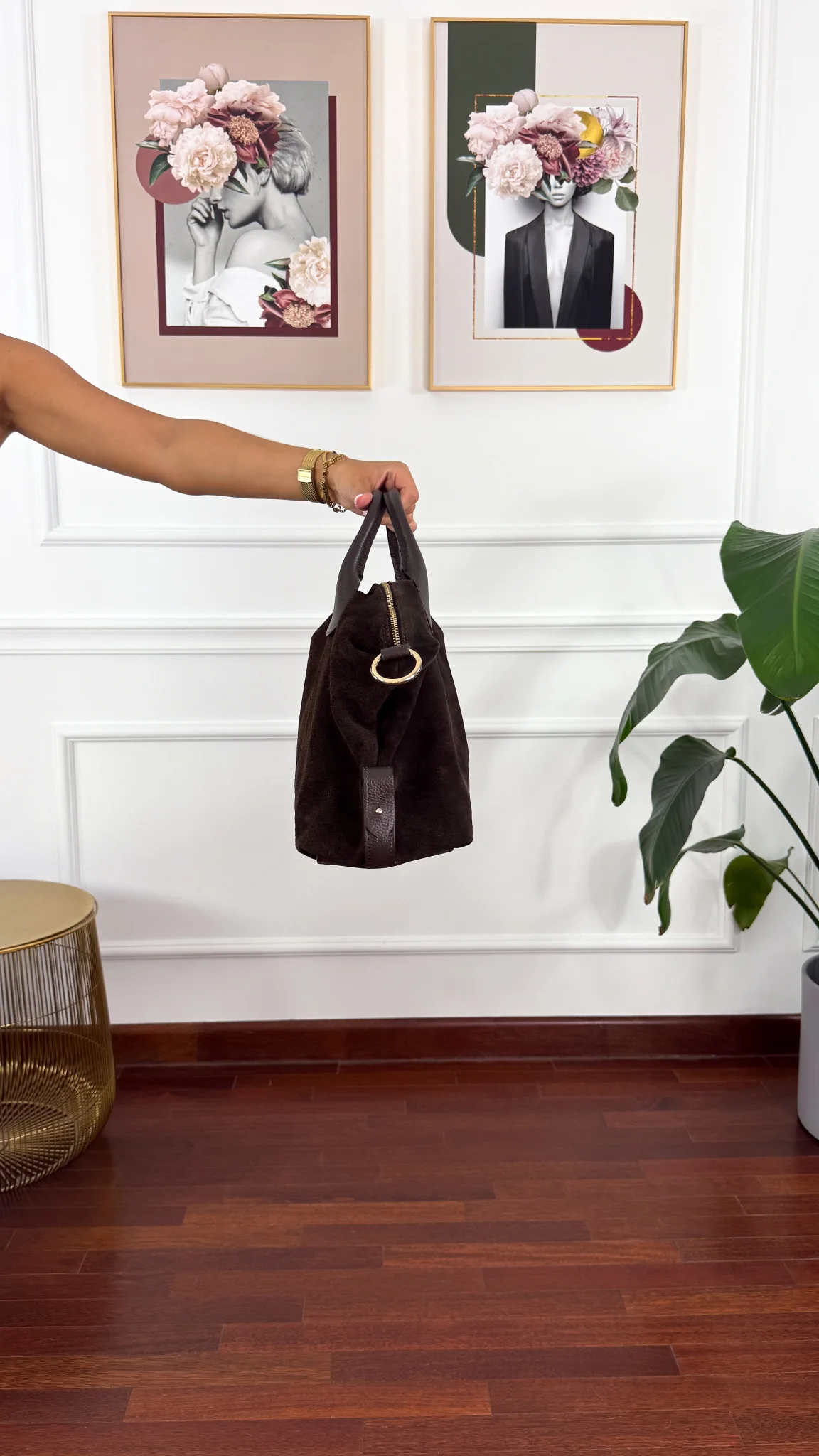 Skórzana zamszowa torebka Rina czekoladowa