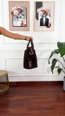 Skórzana zamszowa torebka Rina czekoladowa