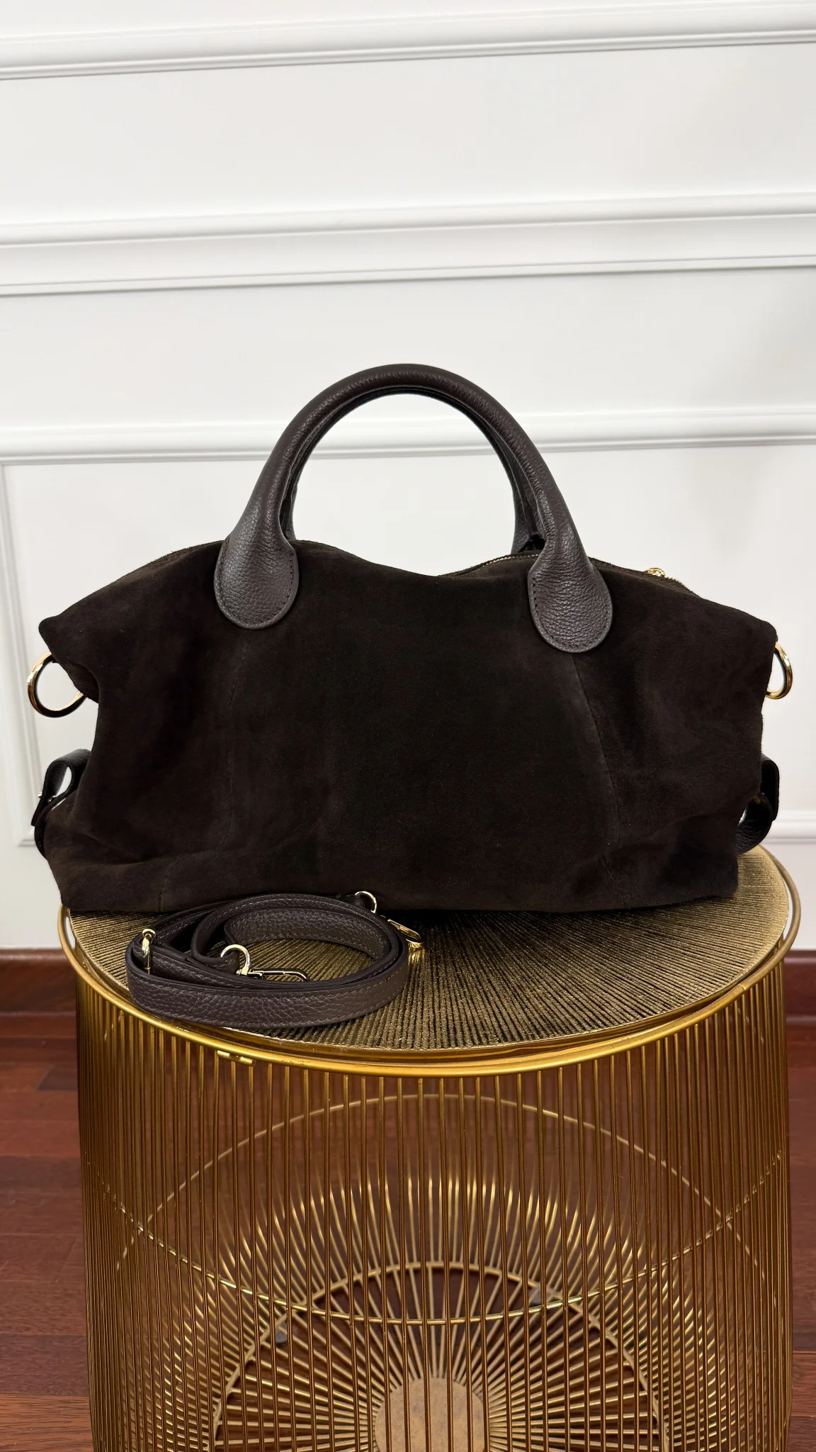 Skórzana zamszowa torebka Rina czekoladowa