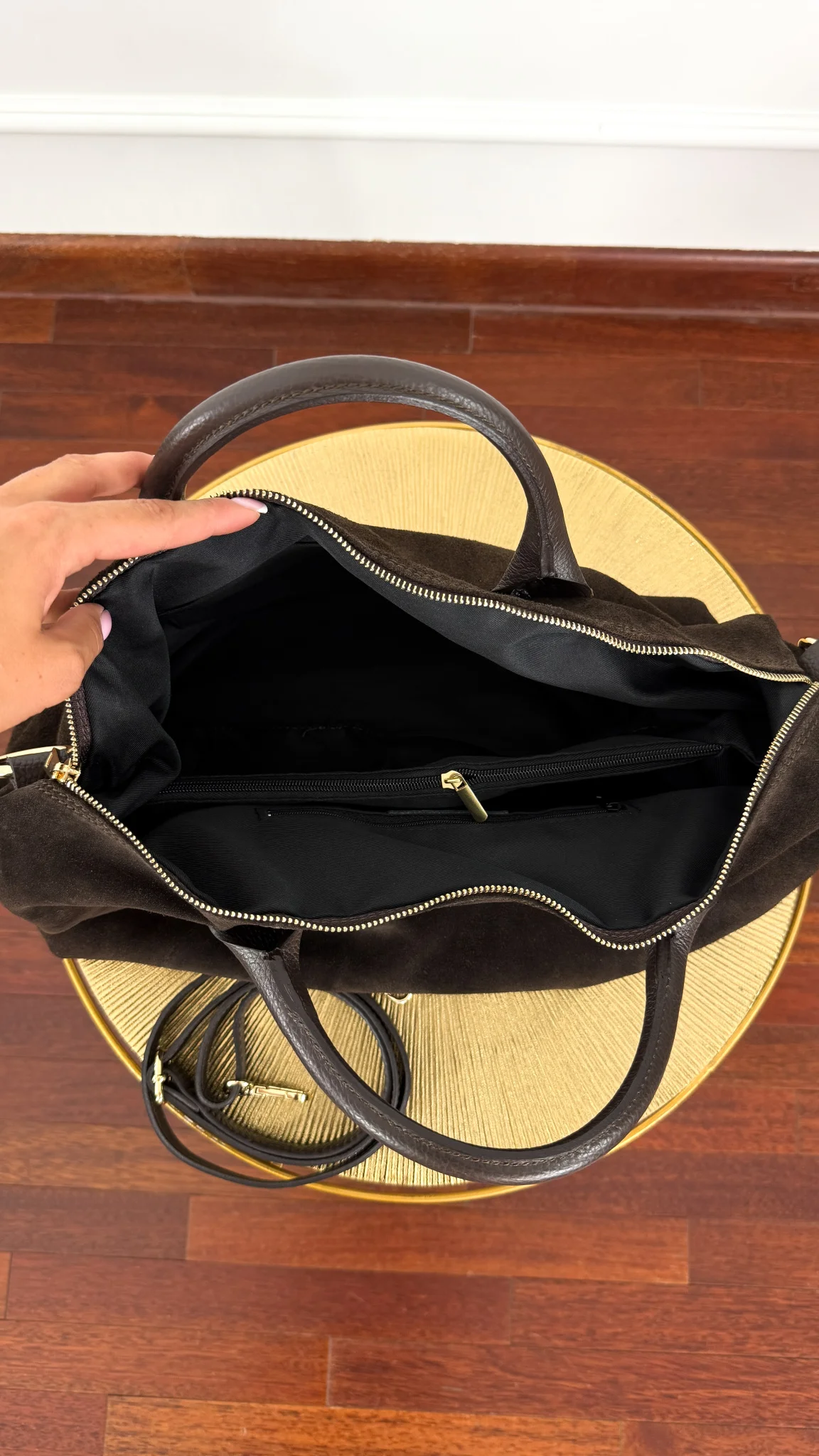 Skórzana zamszowa torebka Rina czekoladowa