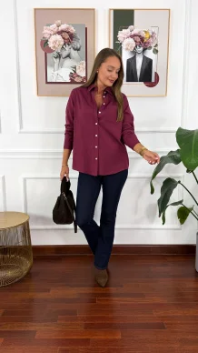 Bawełniana koszula Linda burgundowa