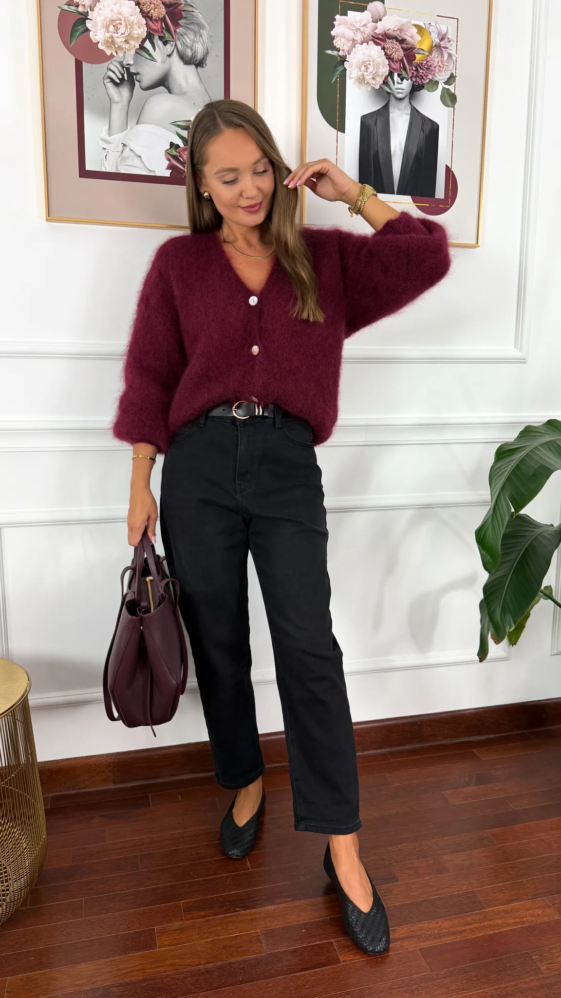 Moherowy kardigan Nell burgundowy