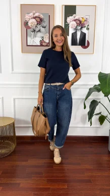 Bawełniany T-shirt Yunna granatowy