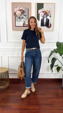 Bawełniany T-shirt Yunna granatowy