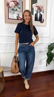 Bawełniany T-shirt Yunna granatowy