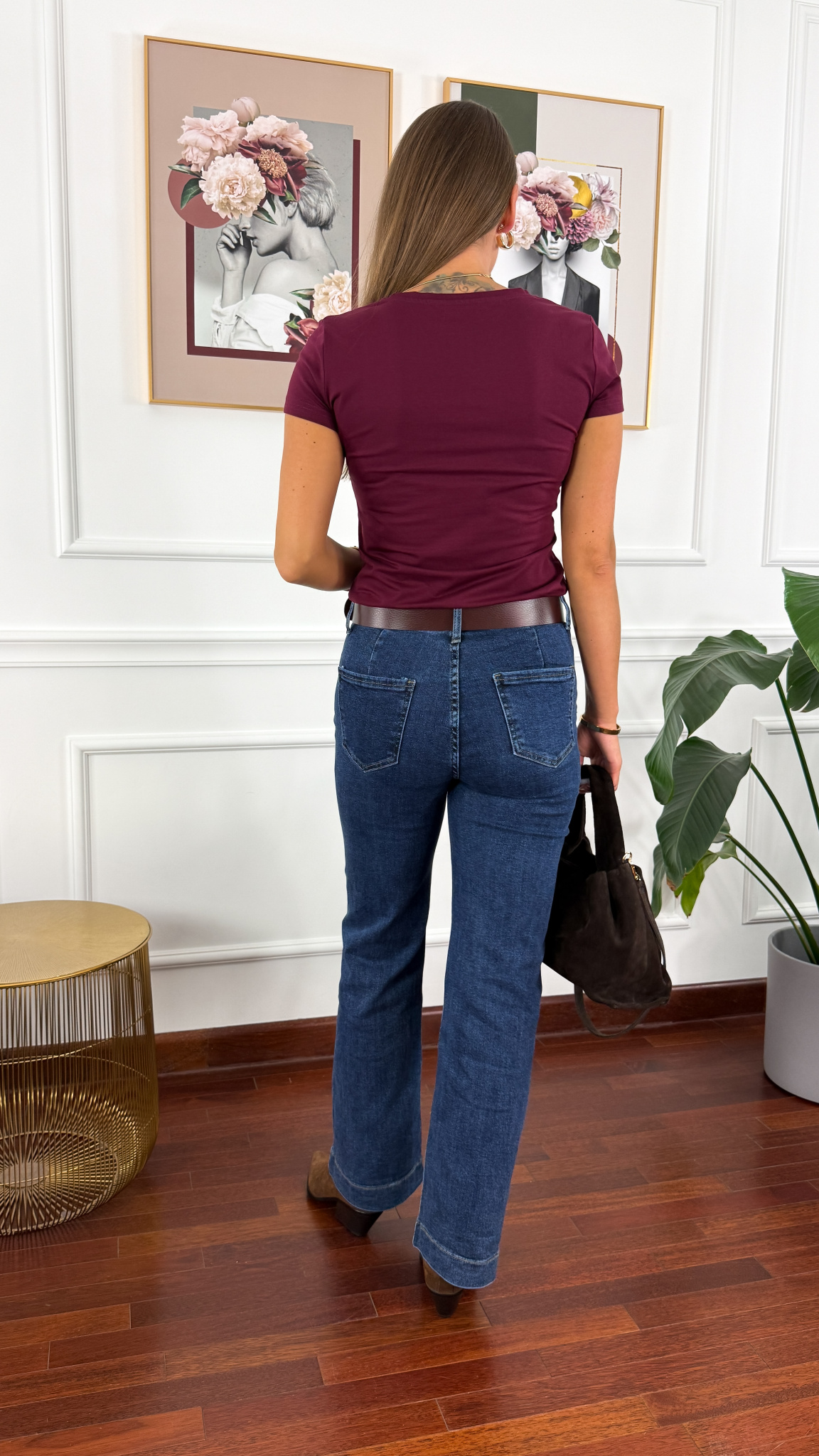 Bawełniany T-shirt Luna burgundowy