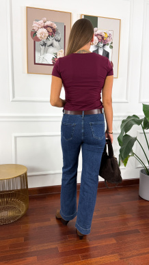 Bawełniany T-shirt Luna burgundowy