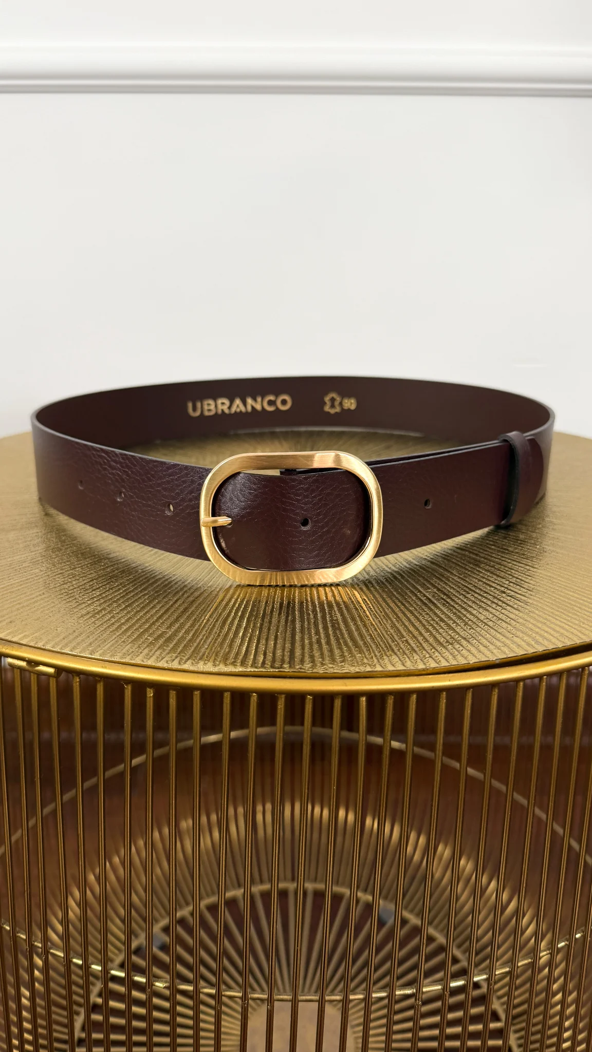 Skórzany pasek Givra czekoladowy-złoty