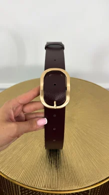 Skórzany pasek Givra czekoladowy-złoty