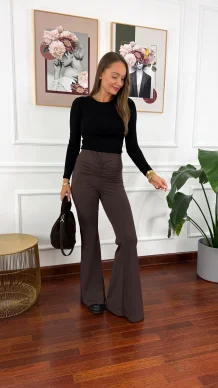 Spodnie dzwony Harel czekoladowe