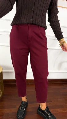 Materiałowe spodnie balloon Vani burgundowe