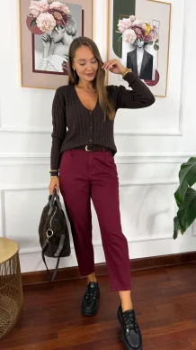 Materiałowe spodnie balloon Vani burgundowe