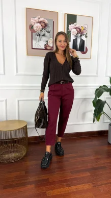 Materiałowe spodnie balloon Vani burgundowe