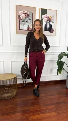 Materiałowe spodnie balloon Vani burgundowe