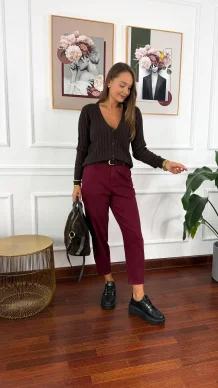 Materiałowe spodnie balloon Vani burgundowe