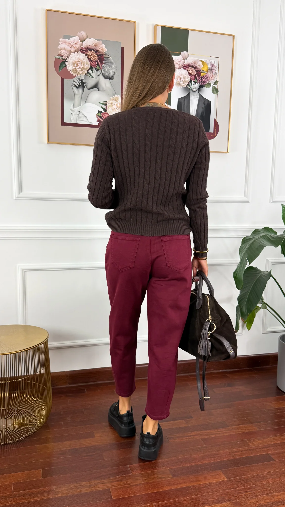 Materiałowe spodnie balloon Vani burgundowe