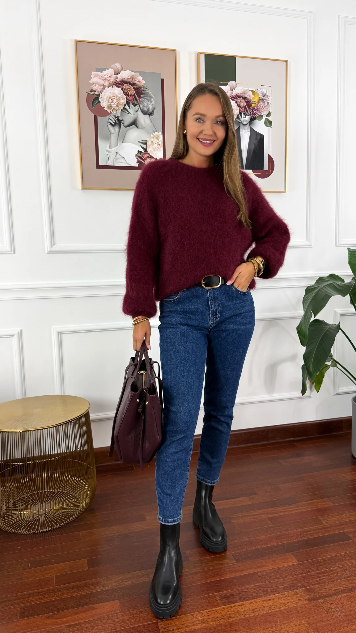 Moherowy sweter Elsa burgunowy