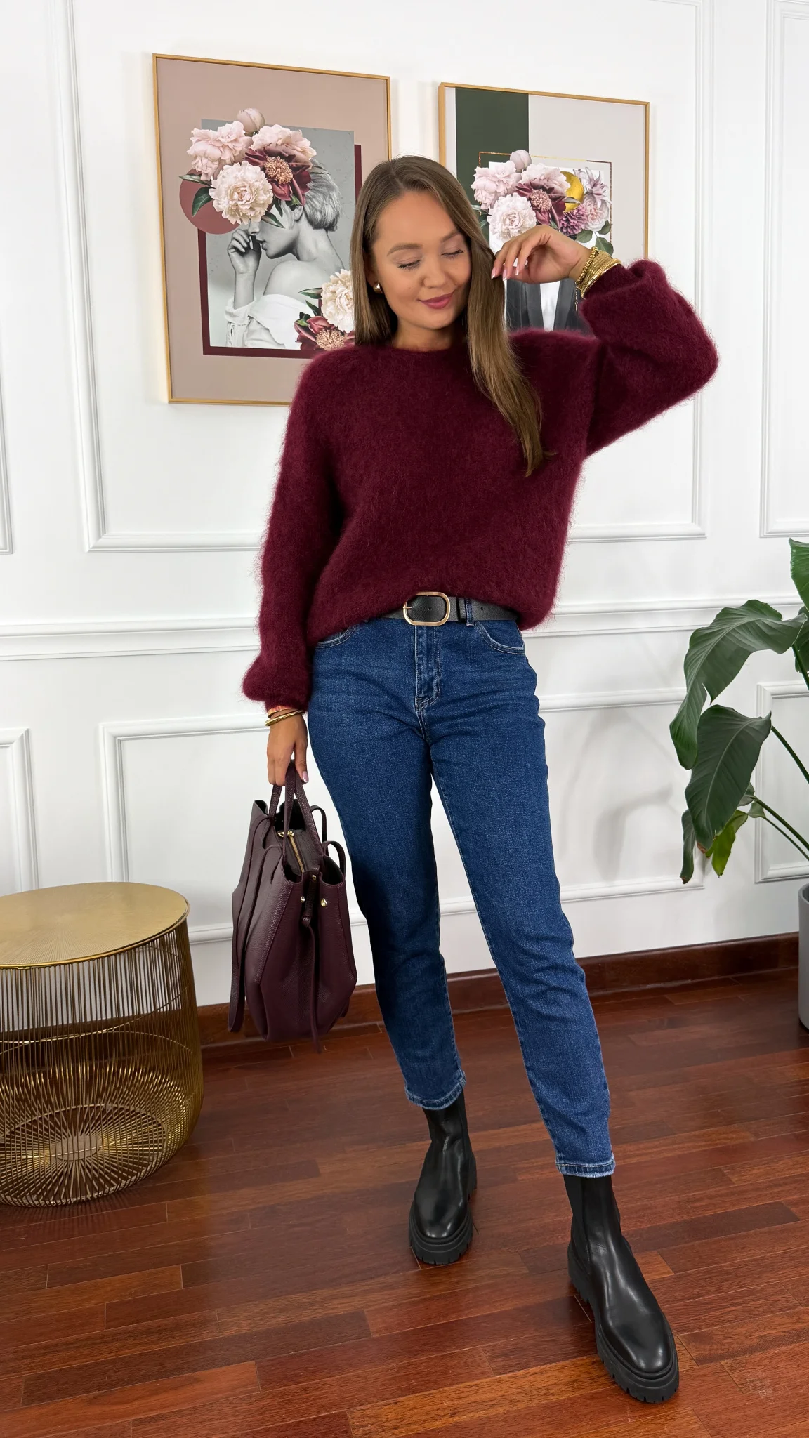 Moherowy sweter Elsa burgunowy