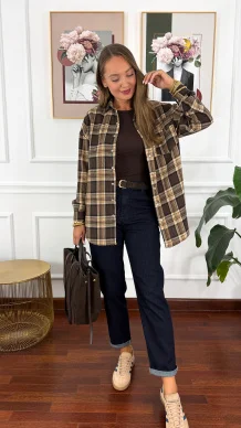 Bawełniana koszula Jade brązowa krata