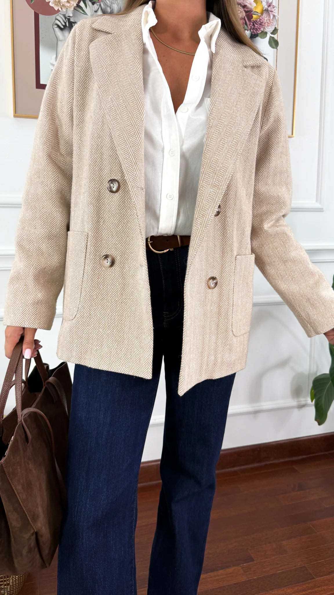 Kaszmirowa marynarka Amelia camelowa jodełka