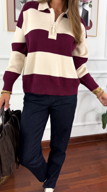 Sweter Tove bordowy w paski