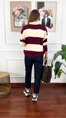 Sweter Tove bordowy w paski