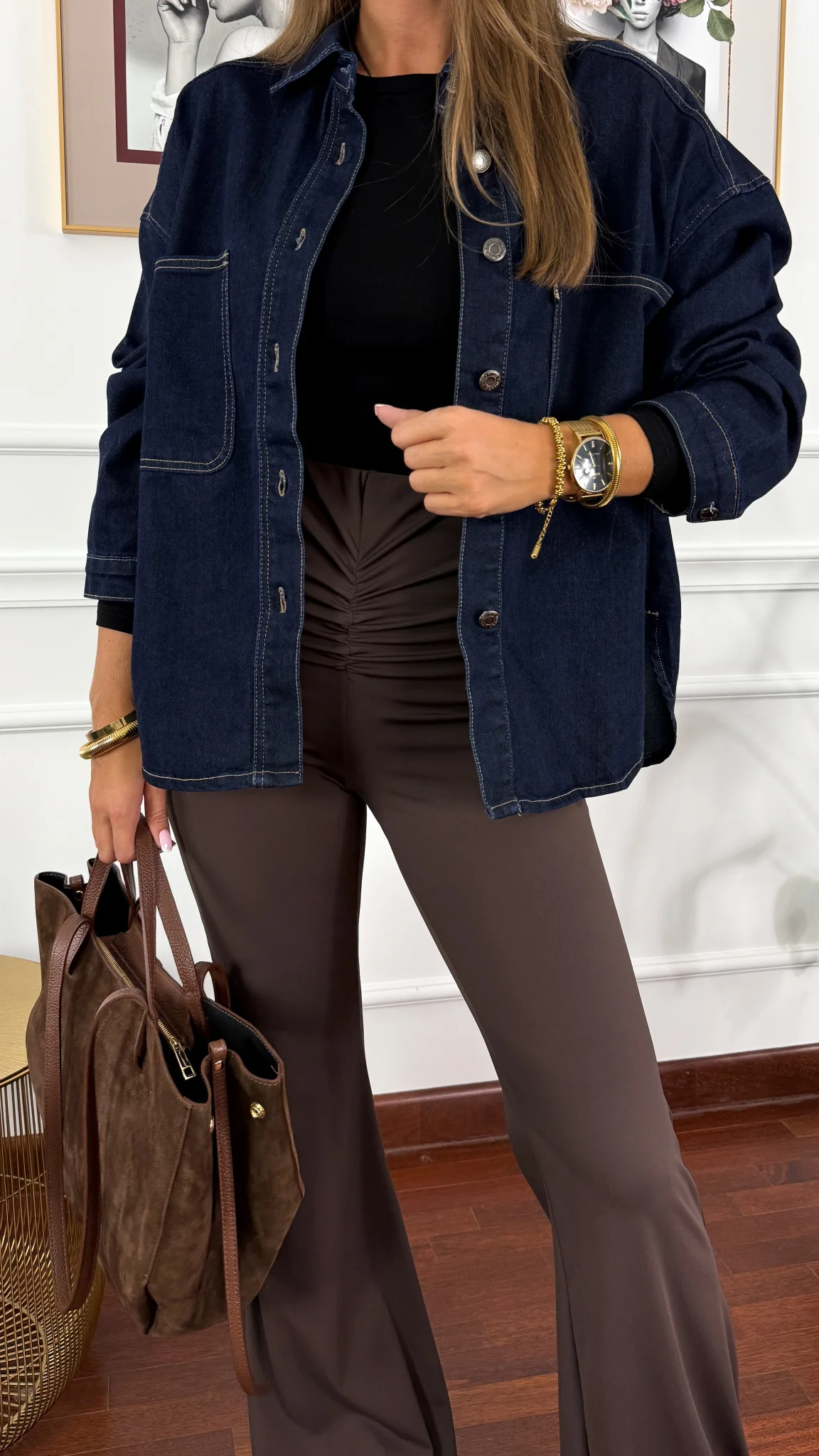 Bawełniana koszula Carla ciemny denim