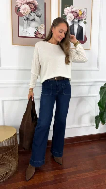 Spodnie dzwony Ida ciemny denim