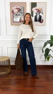 Spodnie dzwony Ida ciemny denim